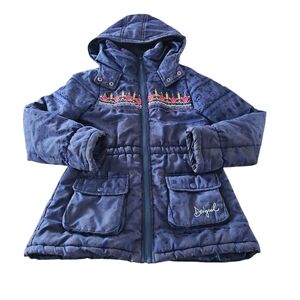 Desigual Size 11 / 12 Blue Girl's Mid-Season Jacket with Embroidered‎ Design